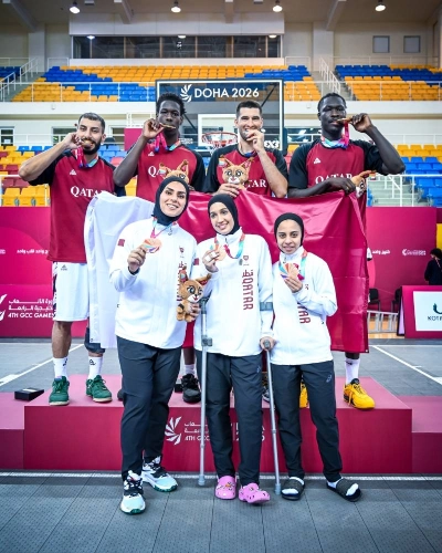 Qatar’s 3x3 basketball men and women teams celebrate with their medals at the 4th GCC Games Doha 2026.
Qatar’s 3x3 basketball men and women teams celebrate with their medals at the 4th GCC Games Doha 2026.