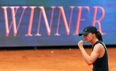 Poland's Iga Swiatek celebrates after winning her quarter final match against Jessica Pegula of the US at the Italian Open in Rome, Italy, on May 13, 2026. (Reuters) Poland's Iga Swiatek celebrates after winning her quarter final match against Jessica Pegula of the US at the Italian Open in Rome, Italy, on May 13, 2026. (Reuters)