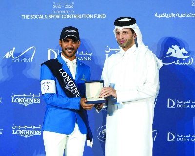 Diamond Tour champion Mohammed Saeed Haidan receives the trophy from Sheikh Ahmad bin Nooh al-Thani. Diamond Tour champion Mohammed Saeed Haidan receives the trophy from Sheikh Ahmad bin Nooh al-Thani.