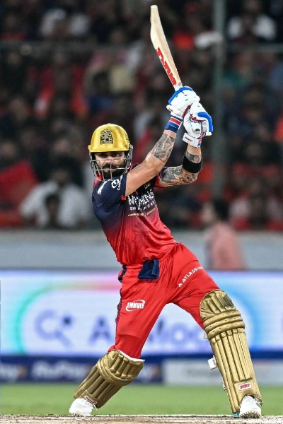 Royal Challengers Bengaluru's Virat Kohli plays a shot during the Indian Premier League match against Sunrisers Hyderabad at the Rajiv Gandhi International Stadium in Hyderabad on May 22, 2026. (AFP) Royal Challengers Bengaluru's Virat Kohli plays a shot during the Indian Premier League match against Sunrisers Hyderabad at the Rajiv Gandhi International Stadium in Hyderabad on May 22, 2026. (AFP)