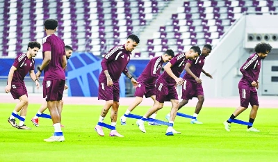 Qatar players took part in a final training session in Doha on Monday, before they travel to Dublin today to face Ireland in a friendly. PICTURE: Noushad Thekkayil Qatar players took part in a final training session in Doha on Monday, before they travel to Dublin today to face Ireland in a friendly. PICTURE: Noushad Thekkayil