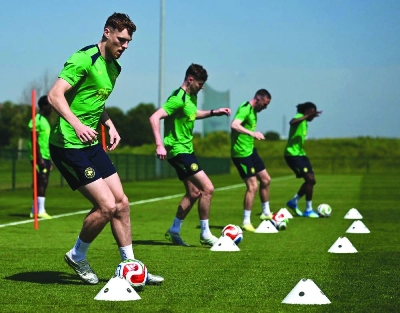 Ireland players train ahead of their friendly match against Qatar. Ireland players train ahead of their friendly match against Qatar.