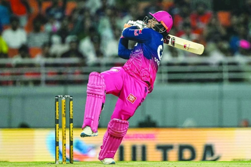 Rajasthan Royals’ Vaibhav Sooryavanshi plays a shot during the Indian Premier League match against Sunrisers Hyderabad in New Chandigarh, India, yesterday. (AFP)
Rajasthan Royals’ Vaibhav Sooryavanshi plays a shot during the Indian Premier League match against Sunrisers Hyderabad in New Chandigarh, India, yesterday. (AFP)