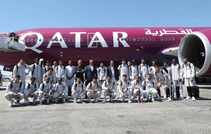 Qatar's squad and support staff pose after their arrival in the United States for the FIFA World Cup.
Qatar's squad and support staff pose after their arrival in the United States for the FIFA World Cup.