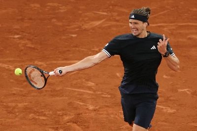 Germany's Alexander Zverev plays a forehand return to Spain's Rafael Jodar during the quarter-final of the French Open on Court Philippe-Chatrier at the Roland-Garros Complex in Paris on June 2, 2026. (AFP) Germany's Alexander Zverev plays a forehand return to Spain's Rafael Jodar during the quarter-final of the French Open on Court Philippe-Chatrier at the Roland-Garros Complex in Paris on June 2, 2026. (AFP)