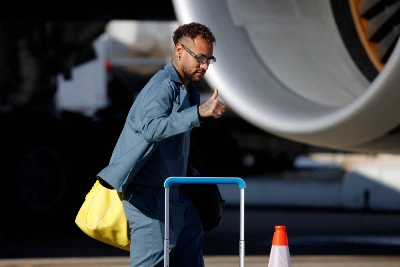Brazil's forward Neymar gives a thumbs up as team Brazil arrives at Newark Liberty International Airport in Newark, New Jersey, on June 2, 2026 ahead of the FIFA World Cup. (AFP) Brazil's forward Neymar gives a thumbs up as team Brazil arrives at Newark Liberty International Airport in Newark, New Jersey, on June 2, 2026 ahead of the FIFA World Cup. (AFP)