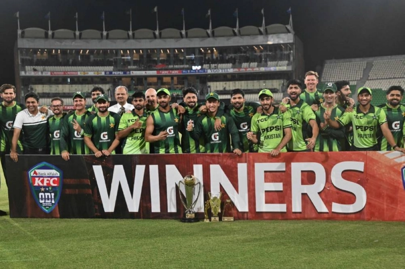 Pakistan players pose with the trophy after winning the third One Day International against Australia at the Gaddafi Stadium in Lahore on June 4, 2026. (AFP) Pakistan players pose with the trophy after winning the third One Day International against Australia at the Gaddafi Stadium in Lahore on June 4, 2026. (AFP)