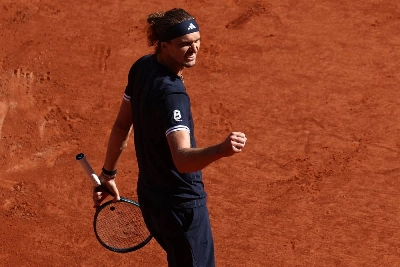 Germany's Alexander Zverev celebrates after winning his semi-final against Czech Republic's Jakub Mensik at the French Open in Paris, France, on June 5, 2026. (Reuters) Germany's Alexander Zverev celebrates after winning his semi-final against Czech Republic's Jakub Mensik at the French Open in Paris, France, on June 5, 2026. (Reuters)