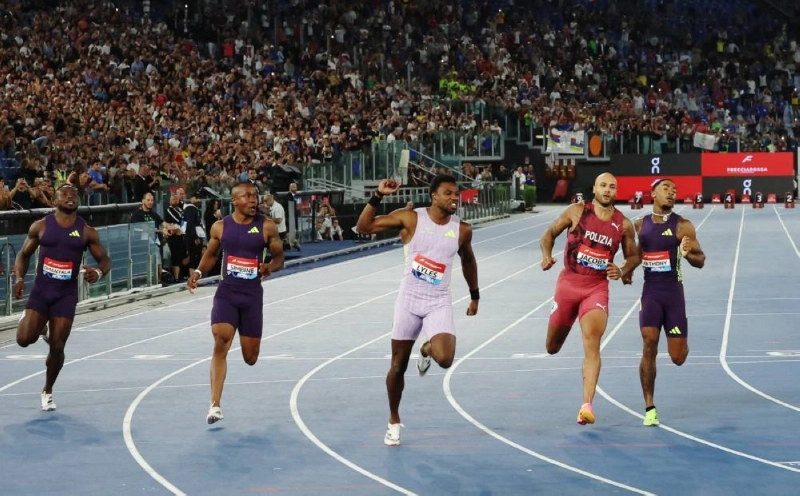 Noah Lyles of the US celebrates after winning the men's 100m final at the Diamond League at Stadio Olimpico, Rome, Italy. (Reuters) Noah Lyles of the US celebrates after winning the men's 100m final at the Diamond League at Stadio Olimpico, Rome, Italy. (Reuters)