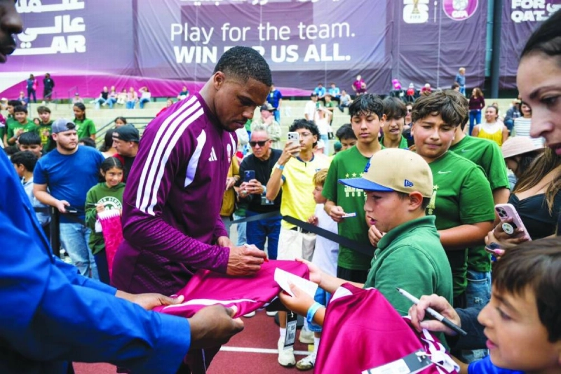 Qatar defender Pedro Miguel signs autographs for children in Sana Barbara, California, yesterday. Qatar take on El Salvador during an international friendly today in what will be the final practice fixture for the two-time Asian champions before the start of the 2026 FIFA World Cup to be held in the US, Canada and Mexico. The FIFA World Cup will run from June 11 to July 19. Qatar defender Pedro Miguel signs autographs for children in Sana Barbara, California, yesterday. Qatar take on El Salvador during an international friendly today in what will be the final practice fixture for the two-time Asian champions before the start of the 2026 FIFA World Cup to be held in the US, Canada and Mexico. The FIFA World Cup will run from June 11 to July 19.