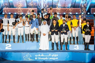 Overall winners of the Al Shaqab Showjumping League pose with Rashid Nasser al-Kaabi, a member of the Al Shaqab Board of Directors. Overall winners of the Al Shaqab Showjumping League pose with Rashid Nasser al-Kaabi, a member of the Al Shaqab Board of Directors.
