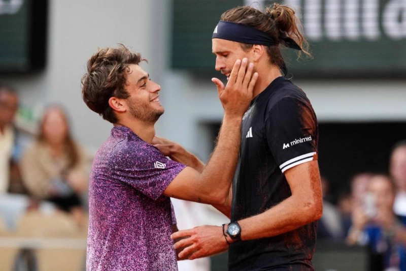 Winner Germany's Alexander Zverev is seen with Italy's Flavio Cobolli at the end of their French Open final on Court Philippe-Chatrier at the Roland-Garros in Paris on June 7, 2026. (AFP) Winner Germany's Alexander Zverev is seen with Italy's Flavio Cobolli at the end of their French Open final on Court Philippe-Chatrier at the Roland-Garros in Paris on June 7, 2026. (AFP)