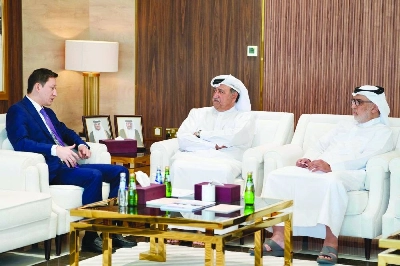 Qatar Chamber board member Abdulrahman bin Abduljalil al-Abdulghani in a meeting with Uzbekistan’s ambassador to Qatar, Ashraf Khodjaev, held in the presence of Qatar Chamber board member Abdullah al-Emadi. Qatar Chamber board member Abdulrahman bin Abduljalil al-Abdulghani in a meeting with Uzbekistan’s ambassador to Qatar, Ashraf Khodjaev, held in the presence of Qatar Chamber board member Abdullah al-Emadi.