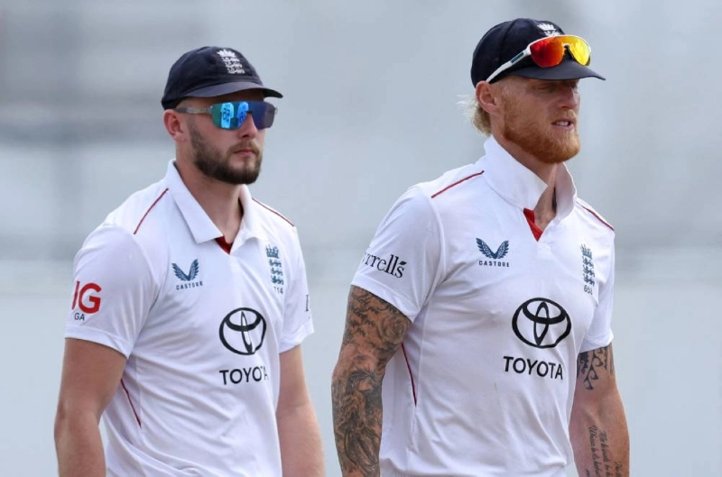 England's Gus Atkinson (left) and England's captain Ben Stokes leave the field for lunch on the second day of the four-day Test match against Zimbabwe at Trent Bridge in Nottingham on May 23, 2025. Stokes and team-mate Atkinson have been dropped from the squad for next week's second Test against New Zealand at the Oval. (AFP) England's Gus Atkinson (left) and England's captain Ben Stokes leave the field for lunch on the second day of the four-day Test match against Zimbabwe at Trent Bridge in Nottingham on May 23, 2025. Stokes and team-mate Atkinson have been dropped from the squad for next week's second Test against New Zealand at the Oval. (AFP)