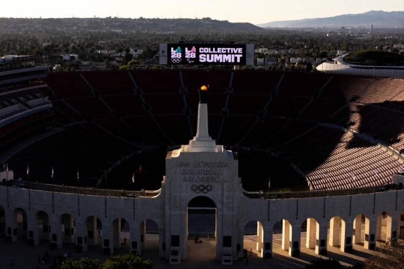 Ceremonial lighting of the cauldron ahead of ticket registration launch at the LA Memorial Coliseum, Los Angeles, California, US, in this January 13, 2026 file photo. (Reuters) Ceremonial lighting of the cauldron ahead of ticket registration launch at the LA Memorial Coliseum, Los Angeles, California, US, in this January 13, 2026 file photo. (Reuters)