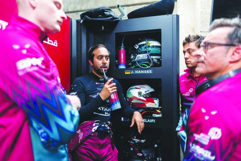 Abdulla al-Khelaifi (centre) with his fellow drivers Julian Hanses and Giuliano Alesi. Abdulla al-Khelaifi (centre) with his fellow drivers Julian Hanses and Giuliano Alesi.