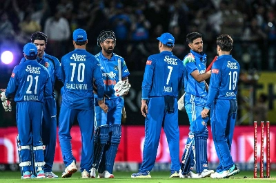 India's captain Shubman Gill (second right) and his teammate KL Rahul (centre) shake hands with Afghanistan's players at the end of the first one-day international at the Himachal Pradesh Cricket Association Stadium in Dharamsala on June 13, 2026. (AFP) India's captain Shubman Gill (second right) and his teammate KL Rahul (centre) shake hands with Afghanistan's players at the end of the first one-day international at the Himachal Pradesh Cricket Association Stadium in Dharamsala on June 13, 2026. (AFP)