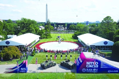 Motor sports athletes and stunt performers do a motorcycle jump ahead of the UFC Freedom 250 fights on the South Lawn of the White House, Saturday, June 13, 2026, in Washington. REUTERS Motor sports athletes and stunt performers do a motorcycle jump ahead of the UFC Freedom 250 fights on the South Lawn of the White House, Saturday, June 13, 2026, in Washington. REUTERS