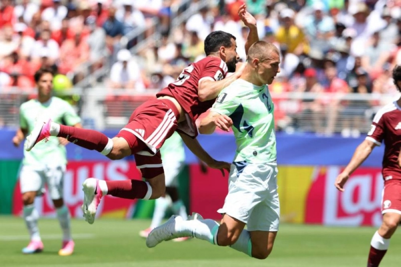 Captain Boualem Khoukhi's header took a decisive deflection off Swiss defender Miro Muheim before finding the net and cancelling out Breel Embolo's first-half penalty. Captain Boualem Khoukhi's header took a decisive deflection off Swiss defender Miro Muheim before finding the net and cancelling out Breel Embolo's first-half penalty.