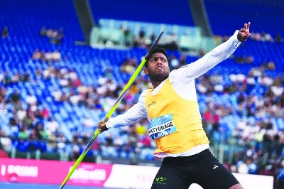 Sri Lanka's Rumesh Tharanga Pathirage threw a national record of 92.62m to win the Diamond League meeting in Rome on June 4. Sri Lanka's Rumesh Tharanga Pathirage threw a national record of 92.62m to win the Diamond League meeting in Rome on June 4.