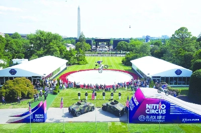 Motor sports athletes and stunt performers do a motorcycle jump ahead of the UFC Freedom 250 fights on the South Lawn of the White House, Saturday, June 13, 2026, in Washington. REUTERS Motor sports athletes and stunt performers do a motorcycle jump ahead of the UFC Freedom 250 fights on the South Lawn of the White House, Saturday, June 13, 2026, in Washington. REUTERS