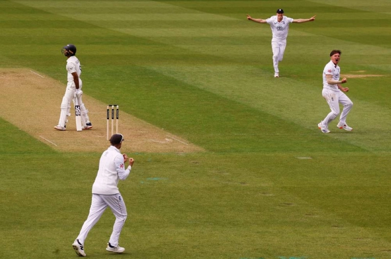 England's Sonny Baker celebrates after taking the wicket of New Zealand's Rachin Ravindra caught out by England's Jacob Bethell during on day one of the second Test at the Oval, London, Britain, on June 17, 2026. (Reuters) England's Sonny Baker celebrates after taking the wicket of New Zealand's Rachin Ravindra caught out by England's Jacob Bethell during on day one of the second Test at the Oval, London, Britain, on June 17, 2026. (Reuters)