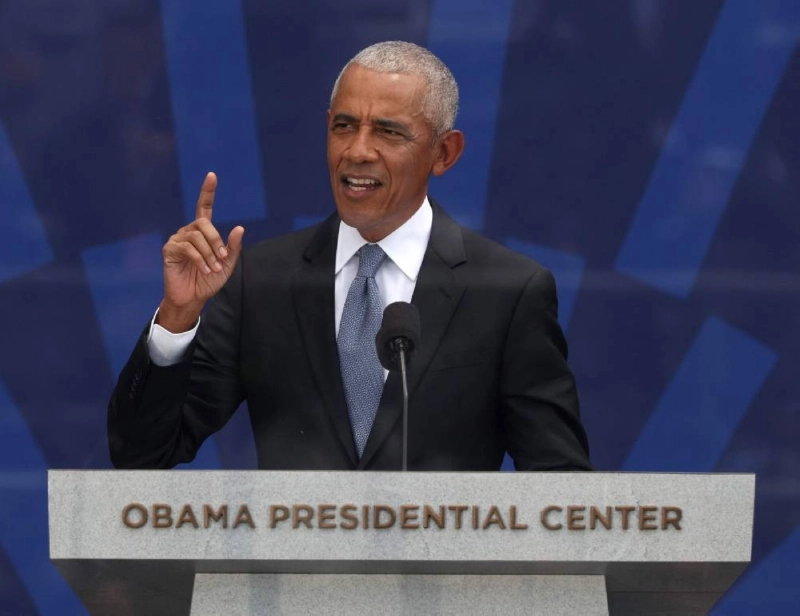 Former US President Barack Obama speaks during the dedication ceremony for the opening of the Barack Obama Presidential Center in John Lewis Plaza Thursday in Chicago. (AFP) Former US President Barack Obama speaks during the dedication ceremony for the opening of the Barack Obama Presidential Center in John Lewis Plaza Thursday in Chicago. (AFP)