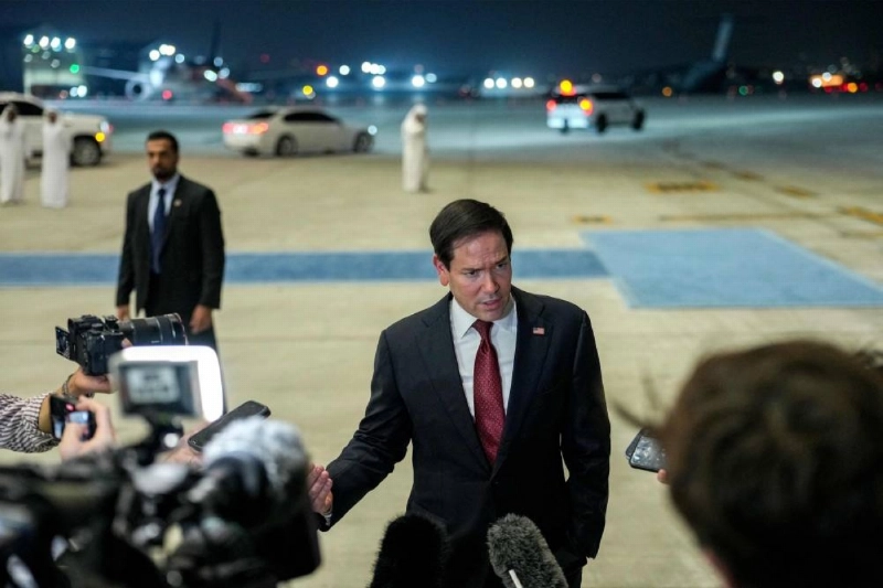 US Secretary of State Marco Rubio speaks to the media upon arrival at al-Bateen Executive Airport in Abu Dhabi on June 23, 2026, on the first stop of a tour of Gulf states aimed at showing solidarity with key allies hit hard by the Middle East war. Rubio's delicate mission comes with Gulf countries having paid a heavy economic price for the US and Israel's decision to go to war with Iran against their wishes, prompting Tehran to lash out at its regional neighbours. (FP) US Secretary of State Marco Rubio speaks to the media upon arrival at al-Bateen Executive Airport in Abu Dhabi on June 23, 2026, on the first stop of a tour of Gulf states aimed at showing solidarity with key allies hit hard by the Middle East war. Rubio's delicate mission comes with Gulf countries having paid a heavy economic price for the US and Israel's decision to go to war with Iran against their wishes, prompting Tehran to lash out at its regional neighbours. (FP)