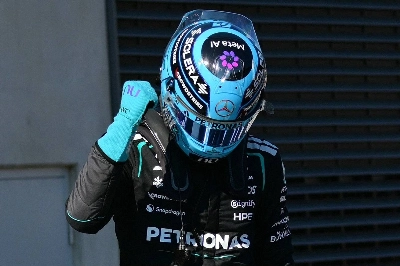 Mercedes’ British driver George Russell celebrates his Austrian GP pole position at the Red Bull Ring race track in Spielberg, Austria, on June 27, 2026. (AFP) Mercedes’ British driver George Russell celebrates his Austrian GP pole position at the Red Bull Ring race track in Spielberg, Austria, on June 27, 2026. (AFP)