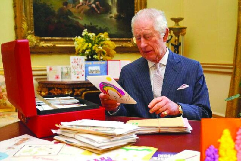 Britain’s King Charles reads cards and messages, sent by well-wishers following his cancer diagnosis, in the 18th Century Room of the Belgian Suite in Buckingham Palace, London, Britain, in February, 2024. (Reuters file photo)
Britain’s King Charles reads cards and messages, sent by well-wishers following his cancer diagnosis, in the 18th Century Room of the Belgian Suite in Buckingham Palace, London, Britain, in February, 2024. (Reuters file photo)