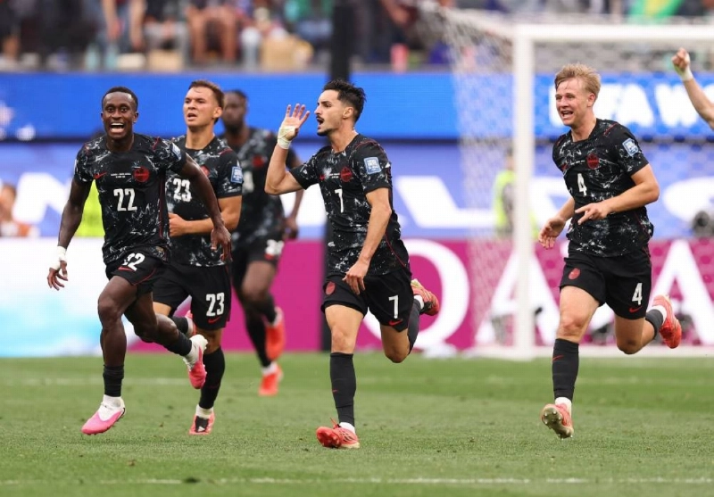 Stephen Eustaquio of Canada celebrates with teammates after scoring a goal during the FIFA World Cup match against South Africa at Los Angeles Stadium in Inglewood, California, on June 28, 2026. (AFP) Stephen Eustaquio of Canada celebrates with teammates after scoring a goal during the FIFA World Cup match against South Africa at Los Angeles Stadium in Inglewood, California, on June 28, 2026. (AFP)