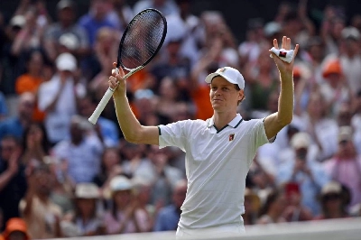Italy’s Jannik Sinner celebrates beating Serbia’s Miomir Kecmanovic during their first round match on the first day of the 2026 Wimbledon Championships at The All England Lawn Tennis and Croquet Club in Wimbledon, southwest London, on June 29, 2026. (AFP) Italy’s Jannik Sinner celebrates beating Serbia’s Miomir Kecmanovic during their first round match on the first day of the 2026 Wimbledon Championships at The All England Lawn Tennis and Croquet Club in Wimbledon, southwest London, on June 29, 2026. (AFP)