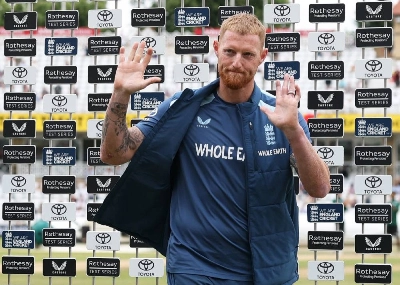 England's Ben Stokes waves to the crowd during the post match presentation ceremony after the third and final Test against New Zealand at Trent Bridge Cricket Ground, Nottingham, Britain, on June 29, 2026. (Reuters)
England's Ben Stokes waves to the crowd during the post match presentation ceremony after the third and final Test against New Zealand at Trent Bridge Cricket Ground, Nottingham, Britain, on June 29, 2026. (Reuters)