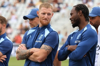 England's Ben Stokes (centre) talks with England's Player of the Series Jofra Archer (right) during the post-match activities on the fifth day of the third Test against New Zealand at Trent Bridge in Nottingham on June 29, 2026. (Reuters) England's Ben Stokes (centre) talks with England's Player of the Series Jofra Archer (right) during the post-match activities on the fifth day of the third Test against New Zealand at Trent Bridge in Nottingham on June 29, 2026. (Reuters)