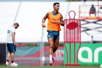 Cristiano Ronaldo of Portugal warms up during the training session ahead of the FIFA World Cup 2026 Round of 32 match against Croatia at Gardens North County District Park in Palm Beach Gardens, United States. (AFP) Cristiano Ronaldo of Portugal warms up during the training session ahead of the FIFA World Cup 2026 Round of 32 match against Croatia at Gardens North County District Park in Palm Beach Gardens, United States. (AFP)