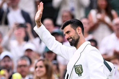 Serbia’s Novak Djokovic waves as he leaves the court after winning against Greece’s Stefanos Tsitsipas in their second round match on the third day of the 2026 Wimbledon Championships at The All England Lawn Tennis and Croquet Club in Wimbledon, southwest London, on July 1, 2026. (AFP) Serbia’s Novak Djokovic waves as he leaves the court after winning against Greece’s Stefanos Tsitsipas in their second round match on the third day of the 2026 Wimbledon Championships at The All England Lawn Tennis and Croquet Club in Wimbledon, southwest London, on July 1, 2026. (AFP)
