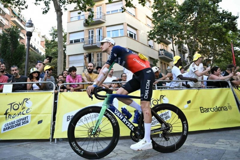 Decathlon CMA CGM Team's French rider Paul Seixas cycles through the streets of Barcelona during the team presentation ceremony ahead of the 113th edition of the Tour de France cycling race, in Barcelona, northeastern Spain, on July 2, 2026. (AFP) Decathlon CMA CGM Team's French rider Paul Seixas cycles through the streets of Barcelona during the team presentation ceremony ahead of the 113th edition of the Tour de France cycling race, in Barcelona, northeastern Spain, on July 2, 2026. (AFP)