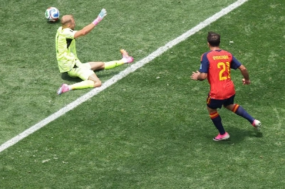 Spain forward Mikel Oyarzabal scores his team’s third goal past Austria’s goalkeeper Alexander Schlager during the 2026 World Cup round of 32 match at the Los Angeles Stadium in Inglewood on July 2, 2026. (AFP) Spain forward Mikel Oyarzabal scores his team’s third goal past Austria’s goalkeeper Alexander Schlager during the 2026 World Cup round of 32 match at the Los Angeles Stadium in Inglewood on July 2, 2026. (AFP)