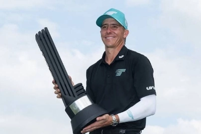 Carlos Ortiz celebrates winning a title on the LIV Golf tour in this file photo. Carlos Ortiz celebrates winning a title on the LIV Golf tour in this file photo.