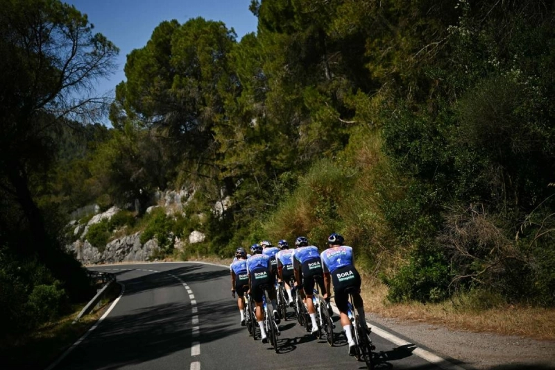 Red Bull - BORA - hansgrohe team's riders cycle during a training session on the eve of the start of the 113th edition of the Tour de France cycling race, in Barcelona in northeastern Spain, on July 3, 2026. (AFP) Red Bull - BORA - hansgrohe team's riders cycle during a training session on the eve of the start of the 113th edition of the Tour de France cycling race, in Barcelona in northeastern Spain, on July 3, 2026. (AFP)