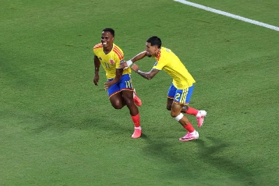 Jhon Arias (left) of Colombia celebrates with Daniel Munoz after scoring a goal during the FIFA World Cup 2026 Round of 32 match against Ghana at Kansas City Stadium on July 03, 2026 in Kansas City, Missouri. (AFP) Jhon Arias (left) of Colombia celebrates with Daniel Munoz after scoring a goal during the FIFA World Cup 2026 Round of 32 match against Ghana at Kansas City Stadium on July 03, 2026 in Kansas City, Missouri. (AFP)