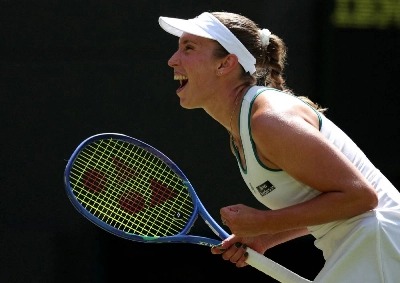 Belgium's Elise Mertens celebrates after winning her third-round match against Kazakhstan's Elena Rybakina. (Reuters) Belgium's Elise Mertens celebrates after winning her third-round match against Kazakhstan's Elena Rybakina. (Reuters)