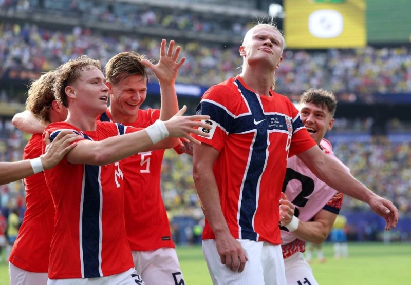Erling Haaland of Norway celebrates with teammates after scoring his team's second goal during the FIFA World Cup 2026 Round of 16 match against Brazil at New York New Jersey Stadium on July 05, 2026 in East Rutherford, New Jersey. (AFP) Erling Haaland of Norway celebrates with teammates after scoring his team's second goal during the FIFA World Cup 2026 Round of 16 match against Brazil at New York New Jersey Stadium on July 05, 2026 in East Rutherford, New Jersey. (AFP)