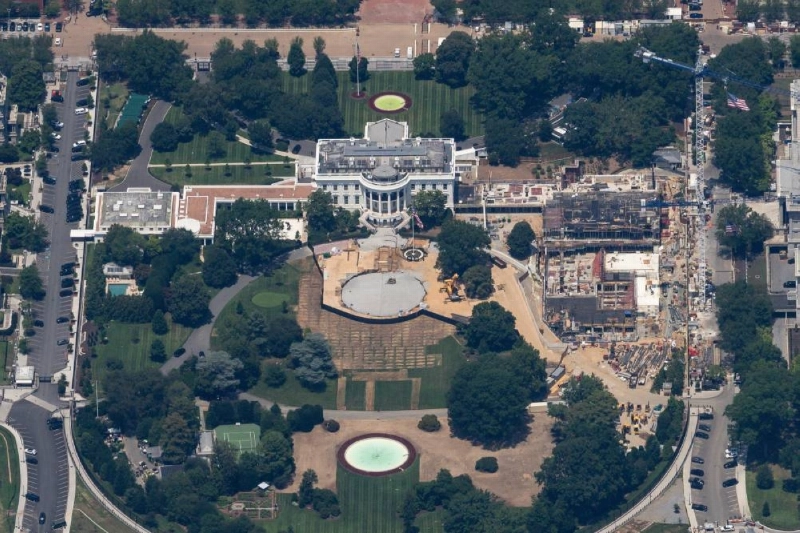 An aerial view of ongoing construction of a helipad and ballroom at the White House from the US Army Golden Knight DHC-8 airplane on the 250th anniversary of US independence, over Washington, D.C., US, July 4, 2026. REUTERS An aerial view of ongoing construction of a helipad and ballroom at the White House from the US Army Golden Knight DHC-8 airplane on the 250th anniversary of US independence, over Washington, D.C., US, July 4, 2026. REUTERS