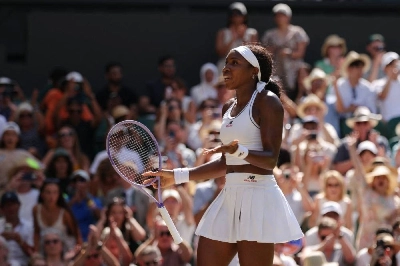 Coco Gauff of the US celebrates after winning her quarter-final against Jessica Pegula of the US on Wednesday. (Reuters) Coco Gauff of the US celebrates after winning her quarter-final against Jessica Pegula of the US on Wednesday. (Reuters)