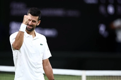 Serbia's Novak Djokovic celebrates beating Canada's Felix Auger-Aliassime during their singles quarter-final match on the ninth day of the 2026 Wimbledon Championships at The All England Lawn Tennis and Croquet Club in Wimbledon, southwest London, on July 7, 2026. (AFP) Serbia's Novak Djokovic celebrates beating Canada's Felix Auger-Aliassime during their singles quarter-final match on the ninth day of the 2026 Wimbledon Championships at The All England Lawn Tennis and Croquet Club in Wimbledon, southwest London, on July 7, 2026. (AFP)