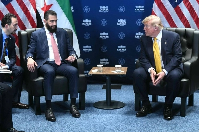 US President Donald Trump meets Syrian President Ahmed al-Sharaa (L) on the sidelines of the NATO Summit at Bestepe Presidential Compound in Ankara, on July 8, 2026. The summit comes at a fraught time for the 77-year-old transatlantic alliance, with the US President demanding members make good on a pledge to ramp up defence spending as Washington takes a step back from Europe. (AFP) US President Donald Trump meets Syrian President Ahmed al-Sharaa (L) on the sidelines of the NATO Summit at Bestepe Presidential Compound in Ankara, on July 8, 2026. The summit comes at a fraught time for the 77-year-old transatlantic alliance, with the US President demanding members make good on a pledge to ramp up defence spending as Washington takes a step back from Europe. (AFP)