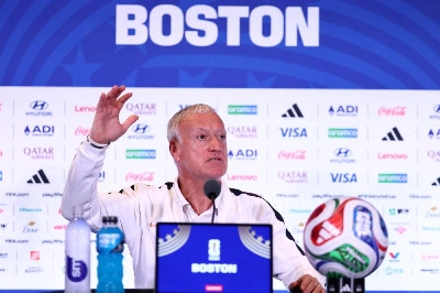 France's head coach Didier Deschamps addresses a press conference at Gillette Stadium in Foxborough, Massachusetts, on July 8, 2026. (AFP) France's head coach Didier Deschamps addresses a press conference at Gillette Stadium in Foxborough, Massachusetts, on July 8, 2026. (AFP)