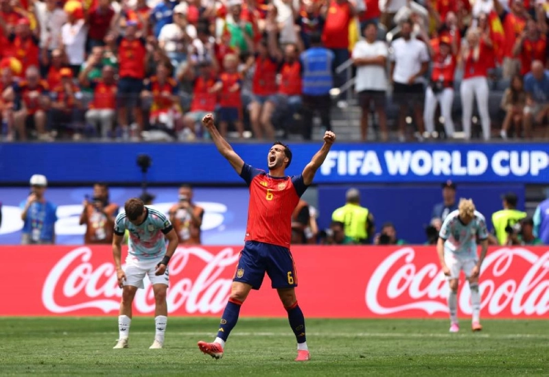 Spain's Mikel Merino celebrates after the FIFA World Cup 2026 quarter-final against Belgium at Los Angeles Stadium, Inglewood, California, US, on July 10, 2026. (Reuters) Spain's Mikel Merino celebrates after the FIFA World Cup 2026 quarter-final against Belgium at Los Angeles Stadium, Inglewood, California, US, on July 10, 2026. (Reuters)