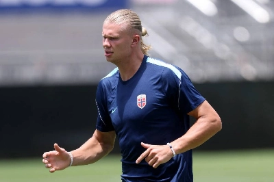 Erling Haaland #9 of Norway attends a training session one day ahead of the Quarter Final match: AFP Erling Haaland #9 of Norway attends a training session one day ahead of the Quarter Final match: AFP